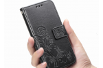 Фирменный чехол-книжка из качественной кожи с тиснением для Oppo Realme 3 черный с красивыми загадочными узорами женский детский прикольный необычный